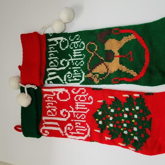 Vintage Knit Christmas Stockings Socks Retro Mid Century - Picture 3 of 5
